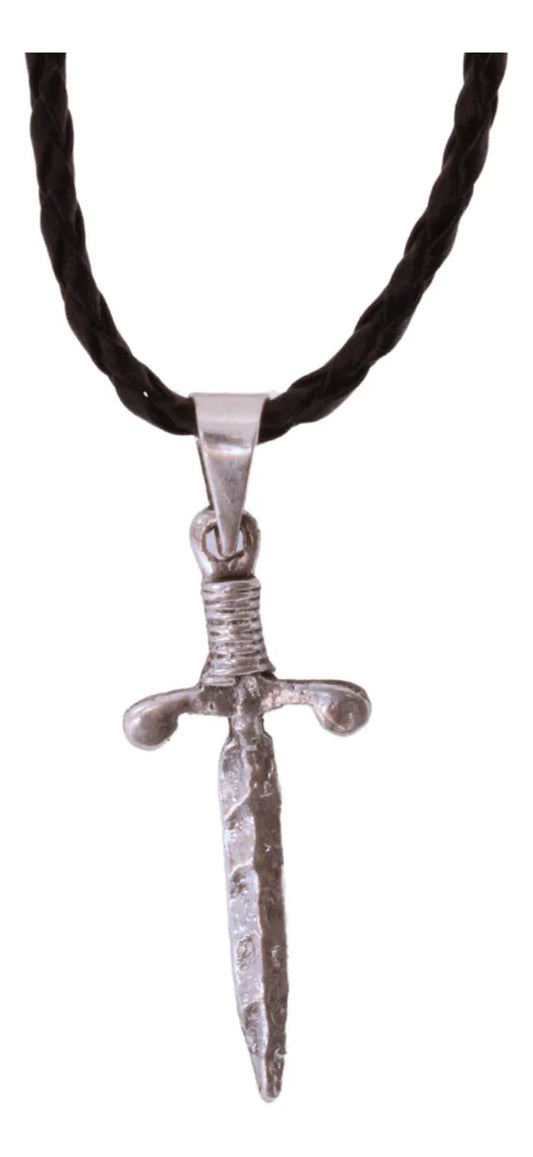 Collar Dije Espada Plata 925 Hombre Cordón Piel Joyería Nice Plateado