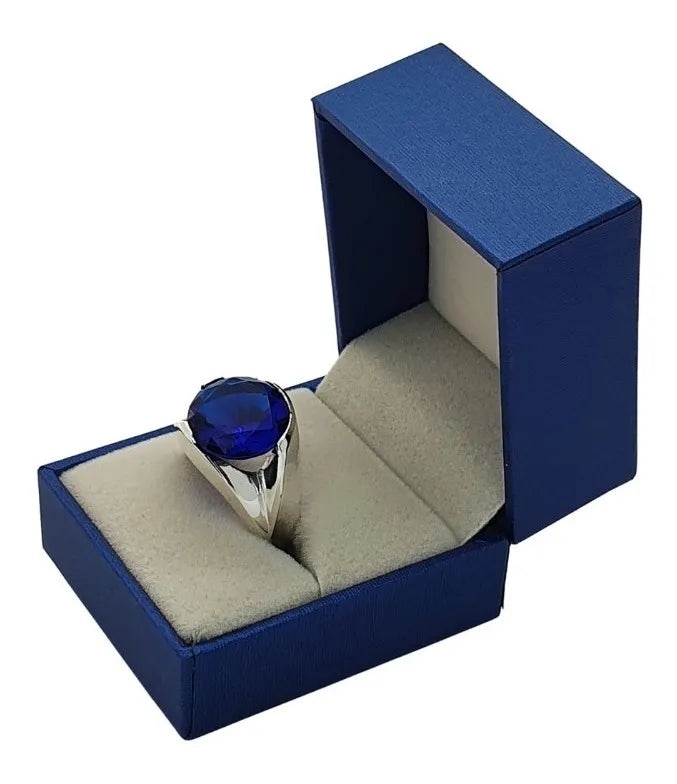 Anillo Plata 925 Zafiro Azul 14mm Joyería Diseño Exclusivo