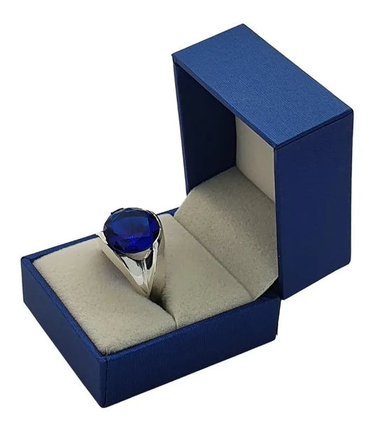 Anillo Plata 925 Zafiro Azul 14mm Joyería Diseño Exclusivo