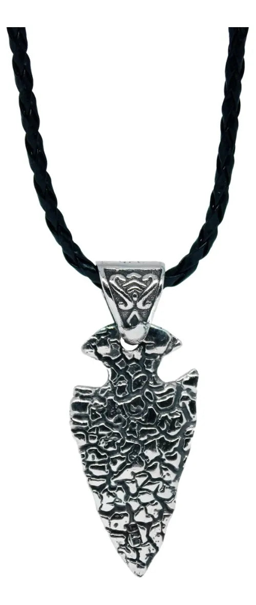 Dije Punta De Flecha Primitiva Plata 925 Cordón Piel Regalo