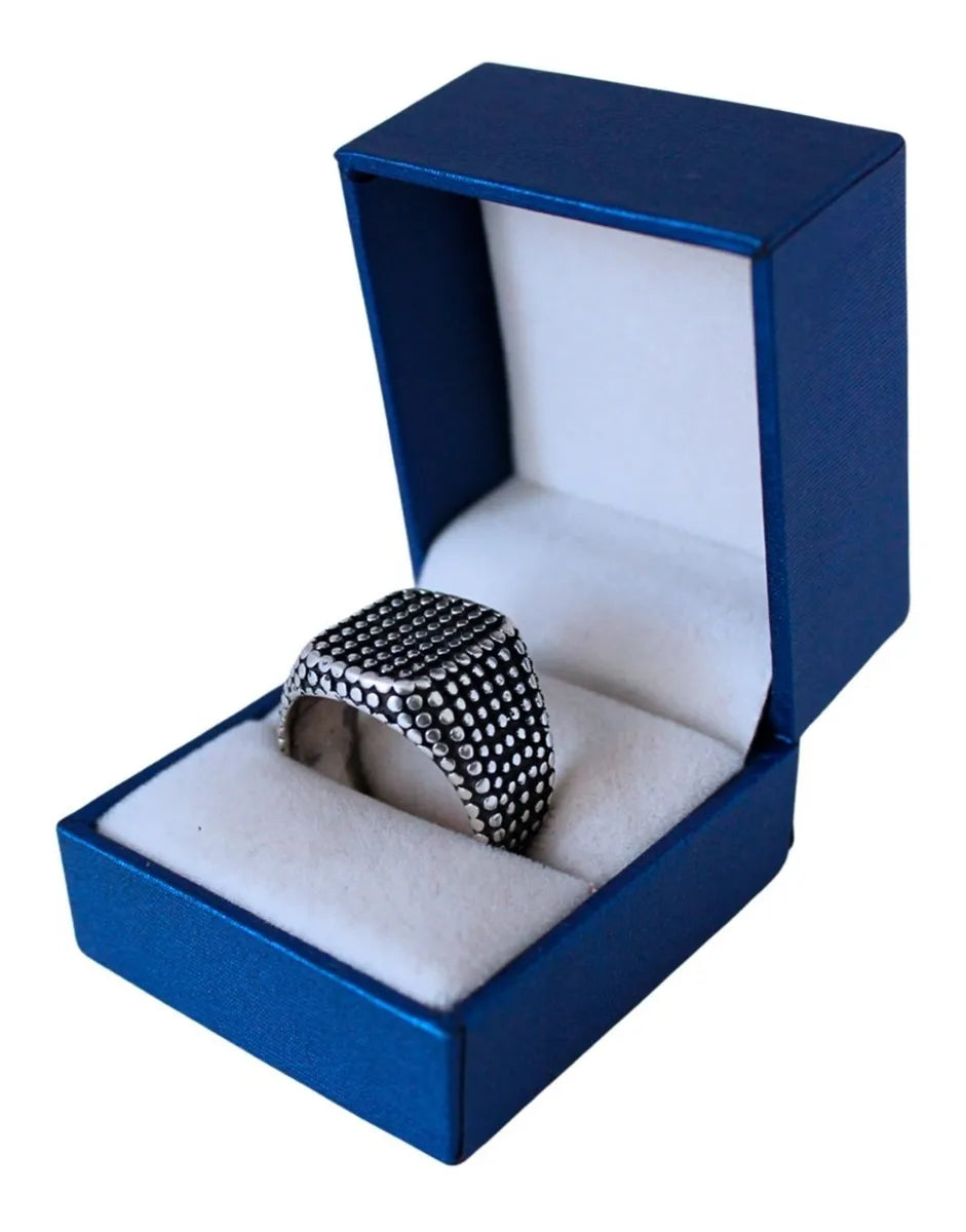 Anillo Hombre Plata 925 Pavonado Vintage Lunares Macizo