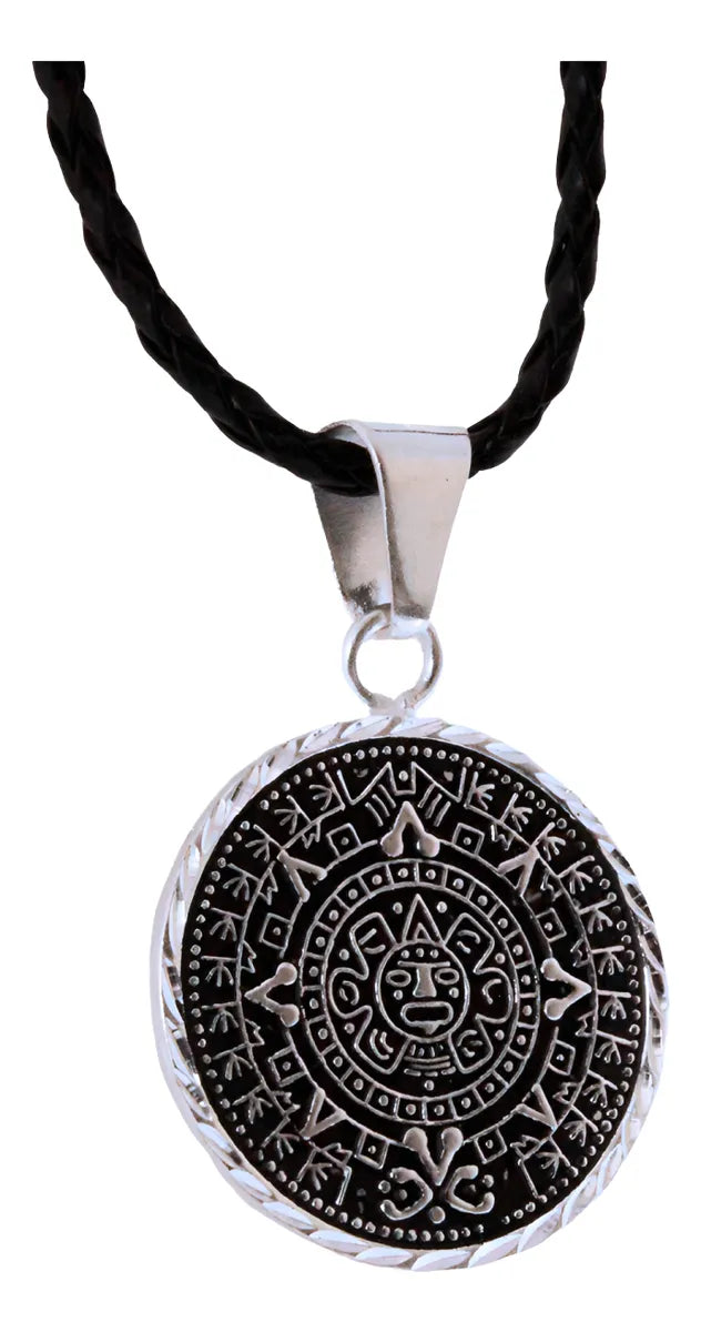 Dije Calendario Azteca Maya Collar Hombre Plateado Joyería Plata