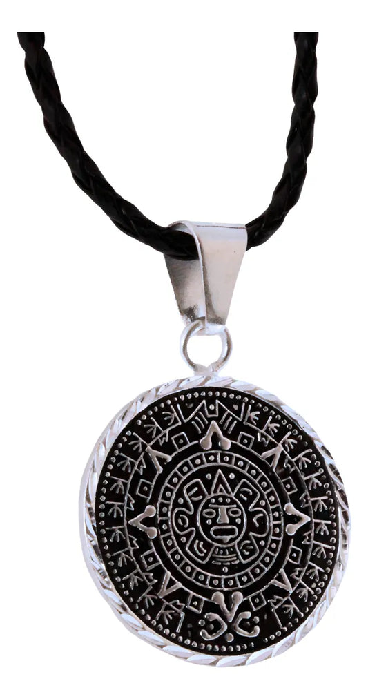 Dije Calendario Azteca Maya Collar Hombre Plateado Joyería Plata