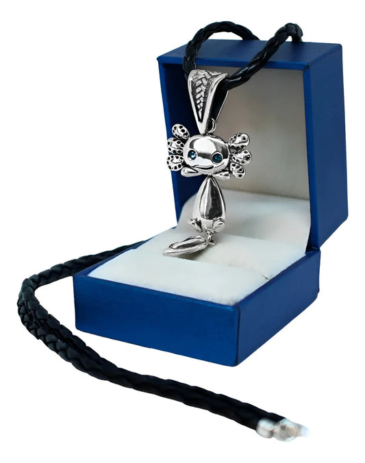 Dije Ajolote Movible Plata 925 Cordón Piel Joyería México