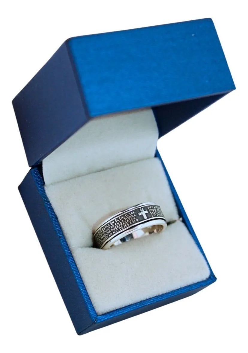 Argolla Antiestrés Plata 925 Padre Nuestro — Unisex y Giratoria