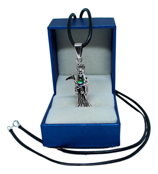 Dije Santa Muerte Plata 925 Cordón Piel Esfera Tornasol | Joyería Gamma