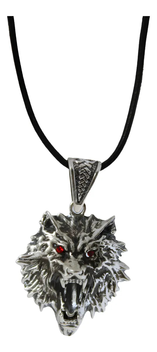 Dije Lobo Fenrir Plata 925 Hombre Collar Cordón Piel Taxco
