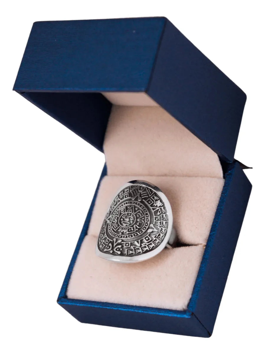 Anillo Mujer Plata 925 Calendario Azteca Piedra Del Sol Nice