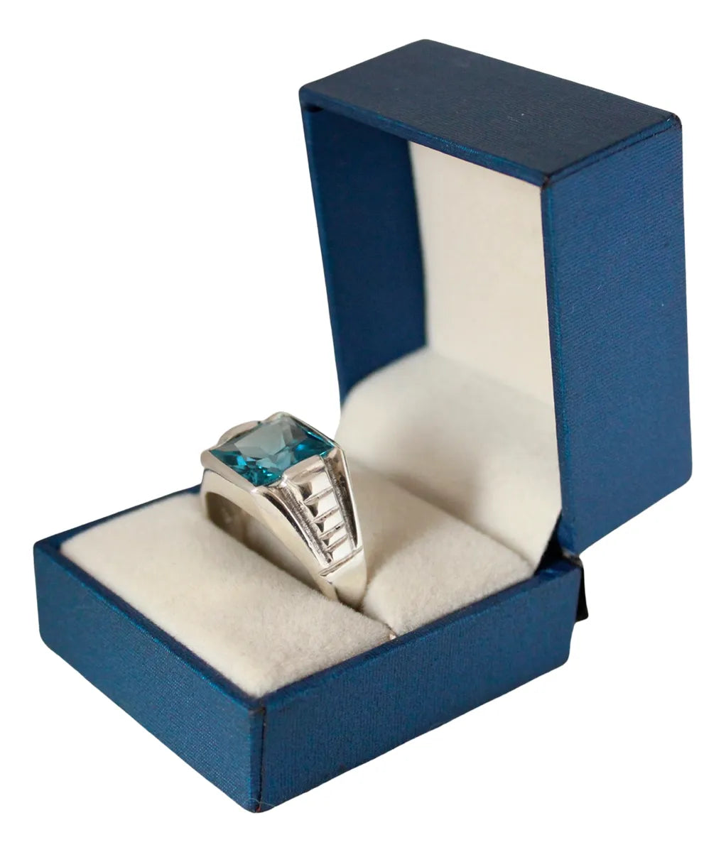 Anillo Poseidón Aguamarina 10x12mm Plata 925 Diseño Exclusivo