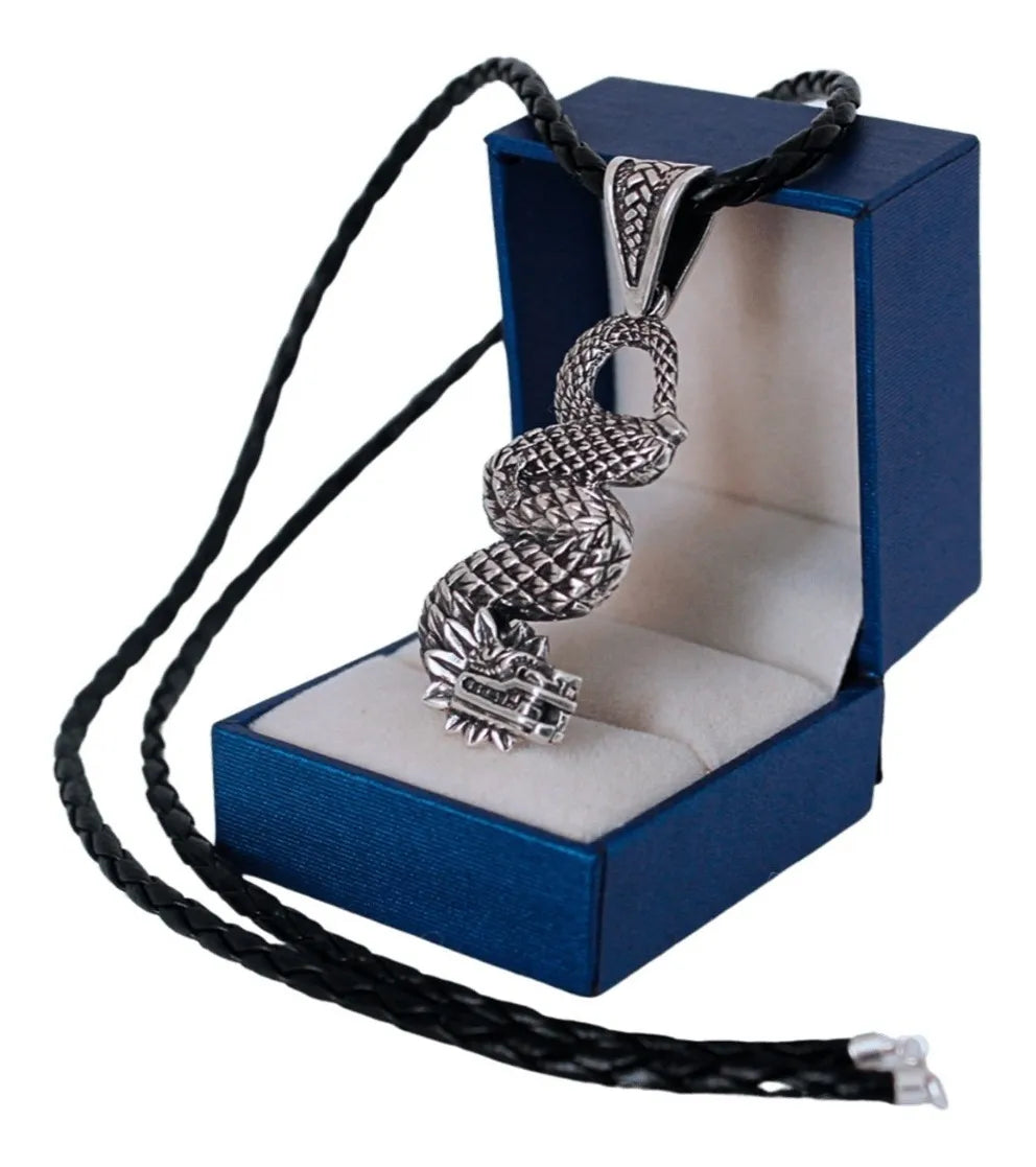 Dije Quetzalcóatl Plata 925 Serpiente Emplumada Cordón Piel