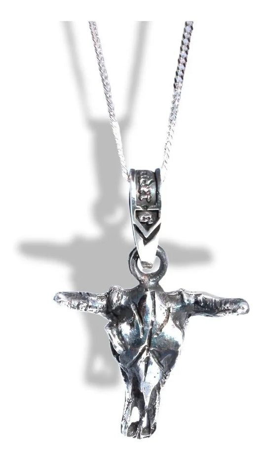 Dije Cráneo Toro Plata 925 Hombre Cabeza Cuernos Unisex Vaca