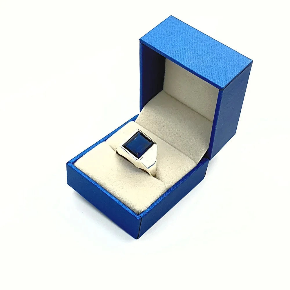 Anillo Mateo Hombre Plata 925 Joyería Zafiro Azul 10x12mm