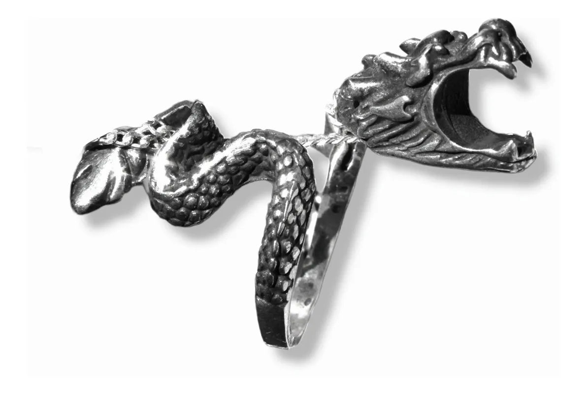 Anillo Dragón Sujeta Cigarros Plata 925 Ajustable Hombre