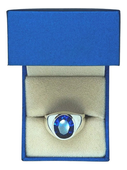 Anillo Hombre Plata 925 Zafiro Azul Octavio Elegante 10x12mm