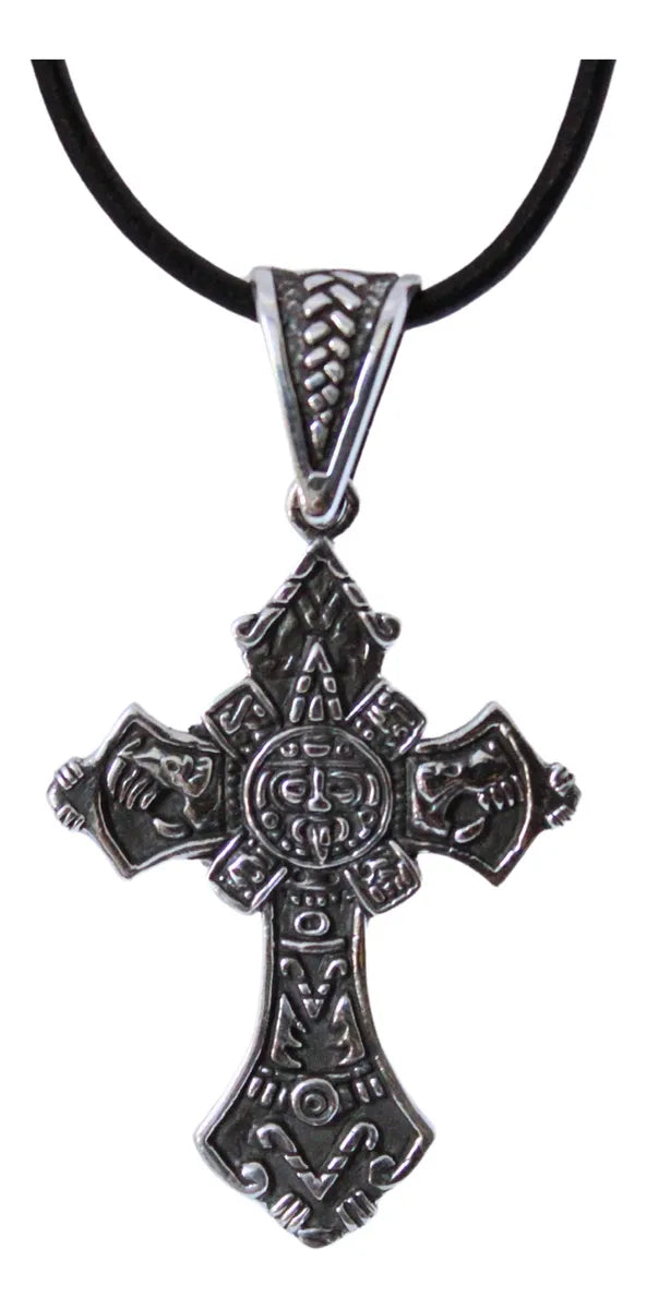 Collar Cruz Calendario Azteca Plata 925 Hombre Mujer Dije Plateado