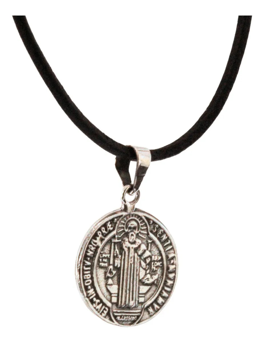 Medalla San Benito Plata 925 Dije Collar Protección Unisex Plateado