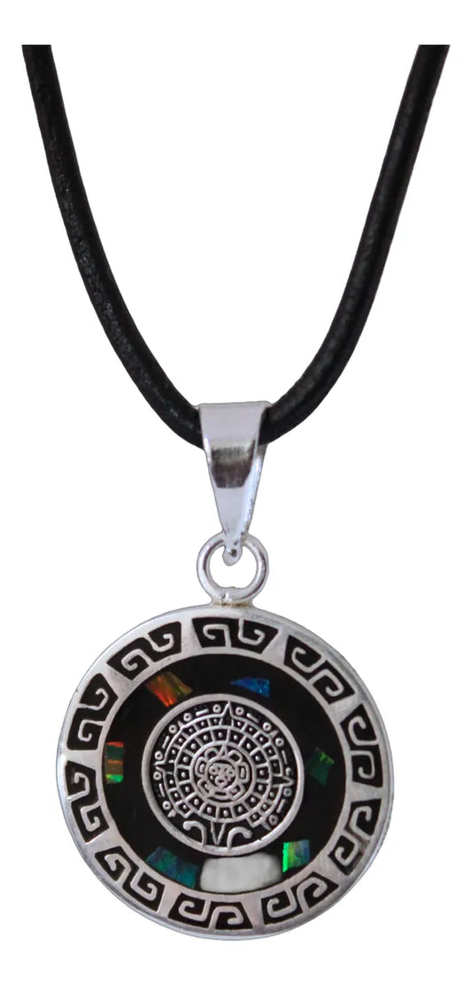 Dije Calendario Azteca Maya Doble Vista Plateado Collar Nice
