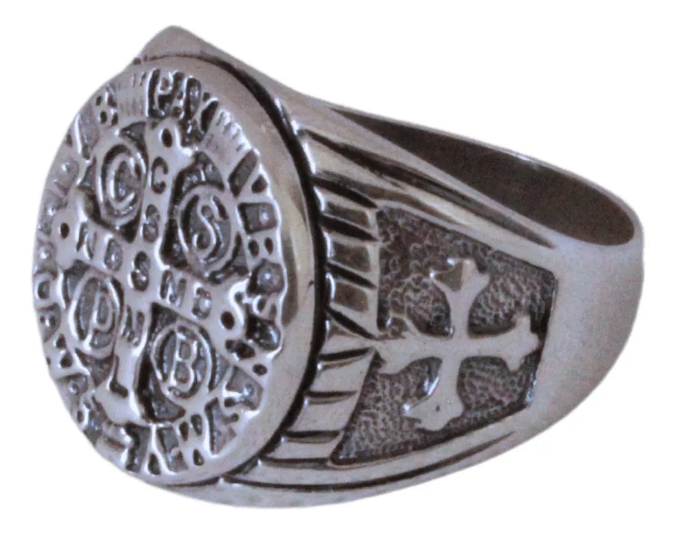 Anillo Hombre Plata Esterlina 925 Cruz San Benito Caballero