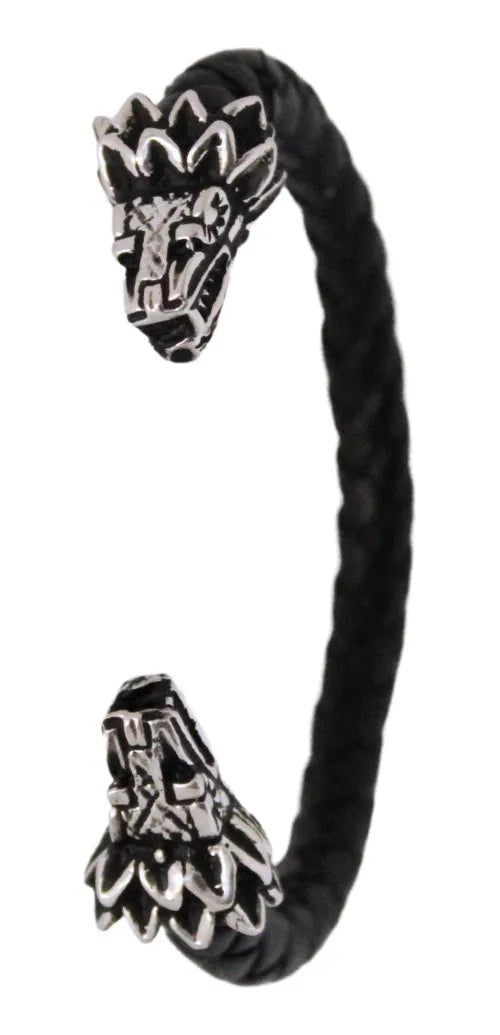 Pulsera Quetzalcóatl Hombre Plata 925 Piel Genuina Ajustable Plata