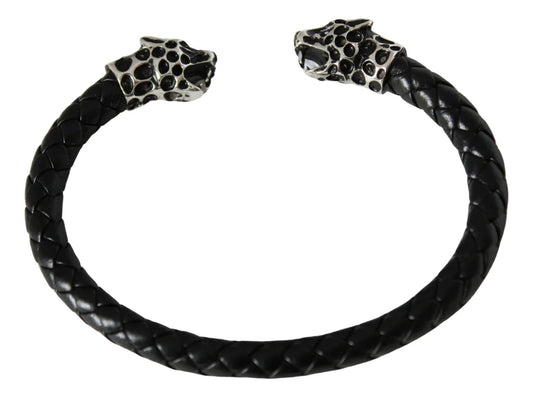 Pulsera Brazalete Vikingo Jaguar Doble Plata 925 Hombre Piel