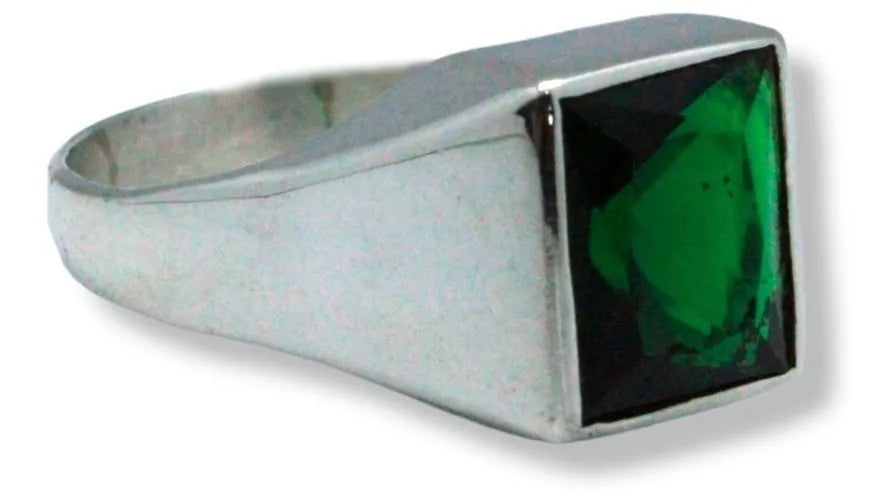 Anillo Diego Plata 925 Gema Color Verde Esmeralda 8x10mm