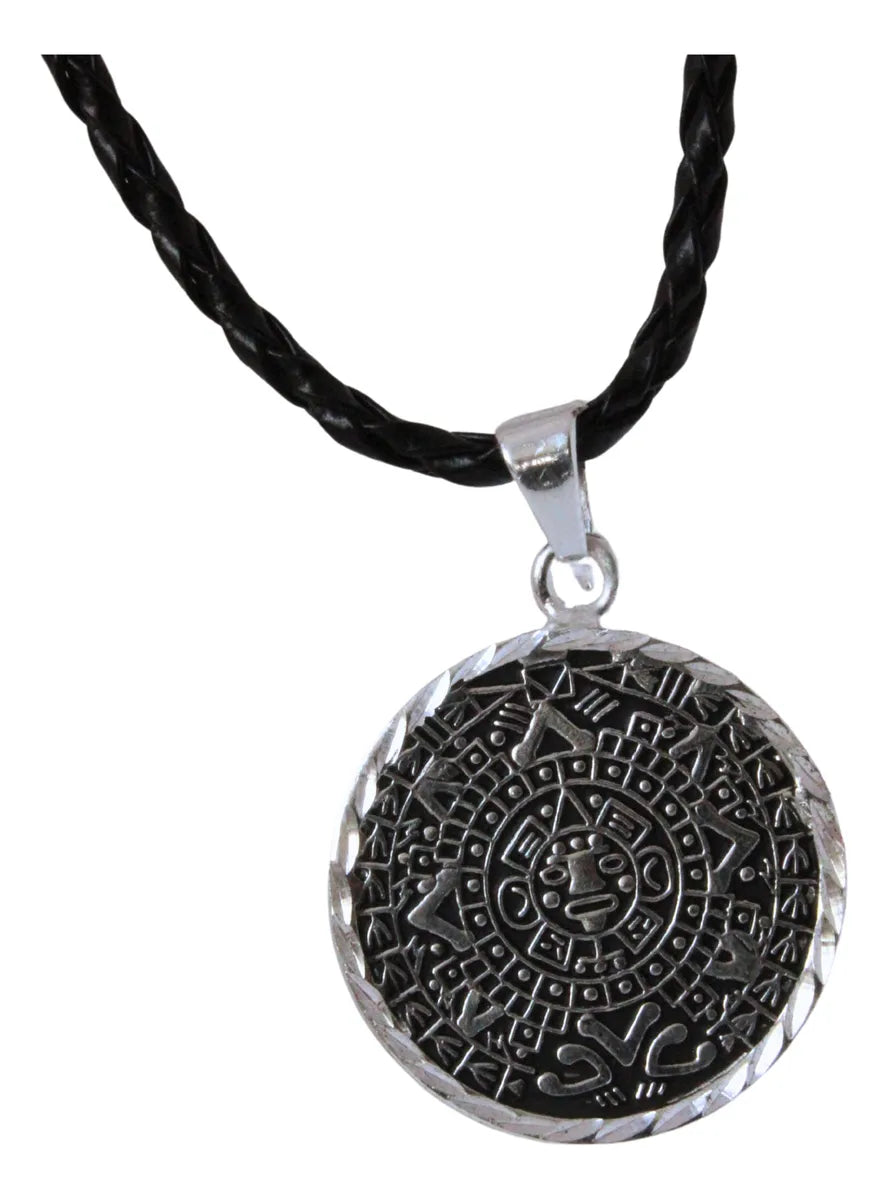 Collar Dije Calendario Azteca Y Templo Azteca Doble Vista Plata