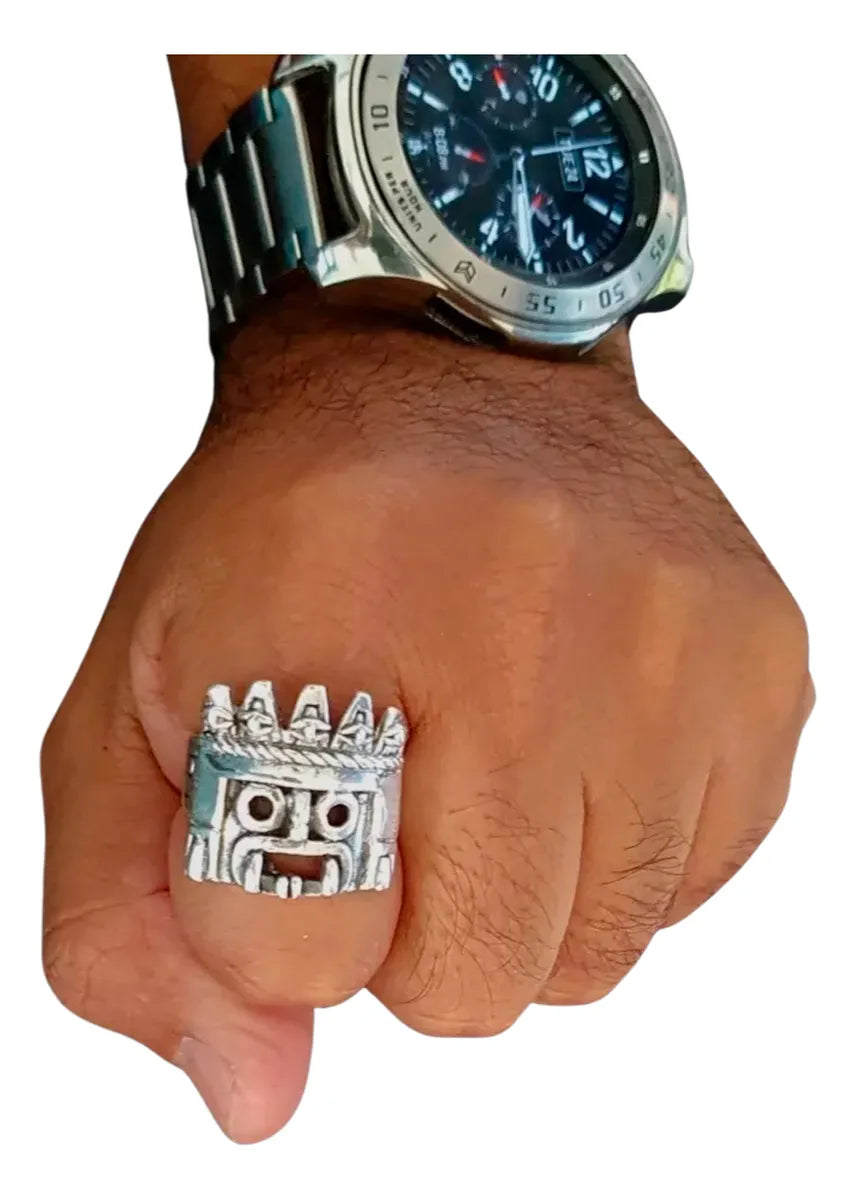 Anillo Dios Tlaloc Plata 925 Maciza Hombre Mujer Artesanal