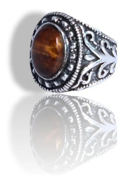 Anillo Turco Otomano Plata925 Hombre Ojo De Tigre Líder