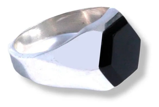 Anillo Hombre Plata 925 Pitágoras Piedra Ónix Hexagonal