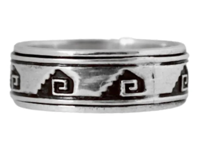 Argolla Pirámides Grecas Plata 925 Giratoria Antiestrés Niza