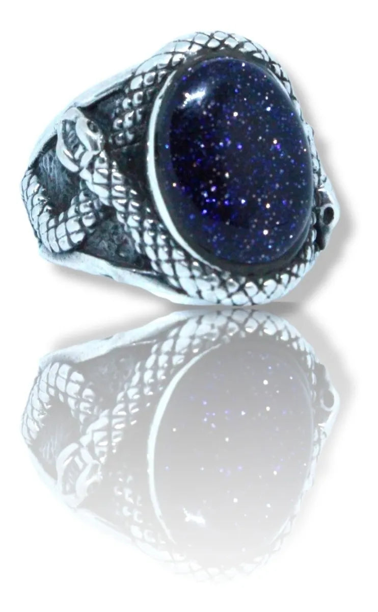 Anillo Medusa Plata 925 Hombre Mujer Joyería Piedra Azul