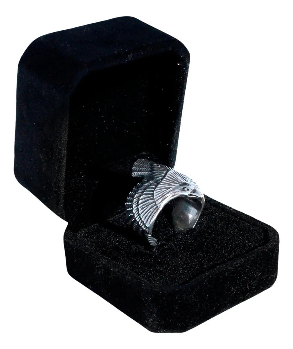 Anillo Hombre Águila Mexicana Plata 925 Ajustable Hecho Mano Plateado