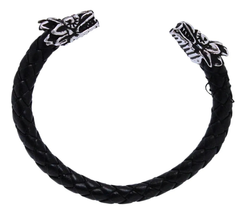 Pulsera Quetzalcóatl Hombre Plata 925 Piel Genuina Ajustable Plata