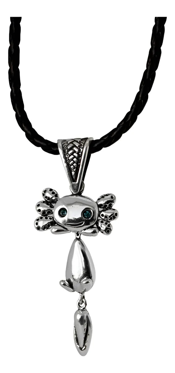 Dije Ajolote Movible Plata 925 Cordón Piel Joyería México