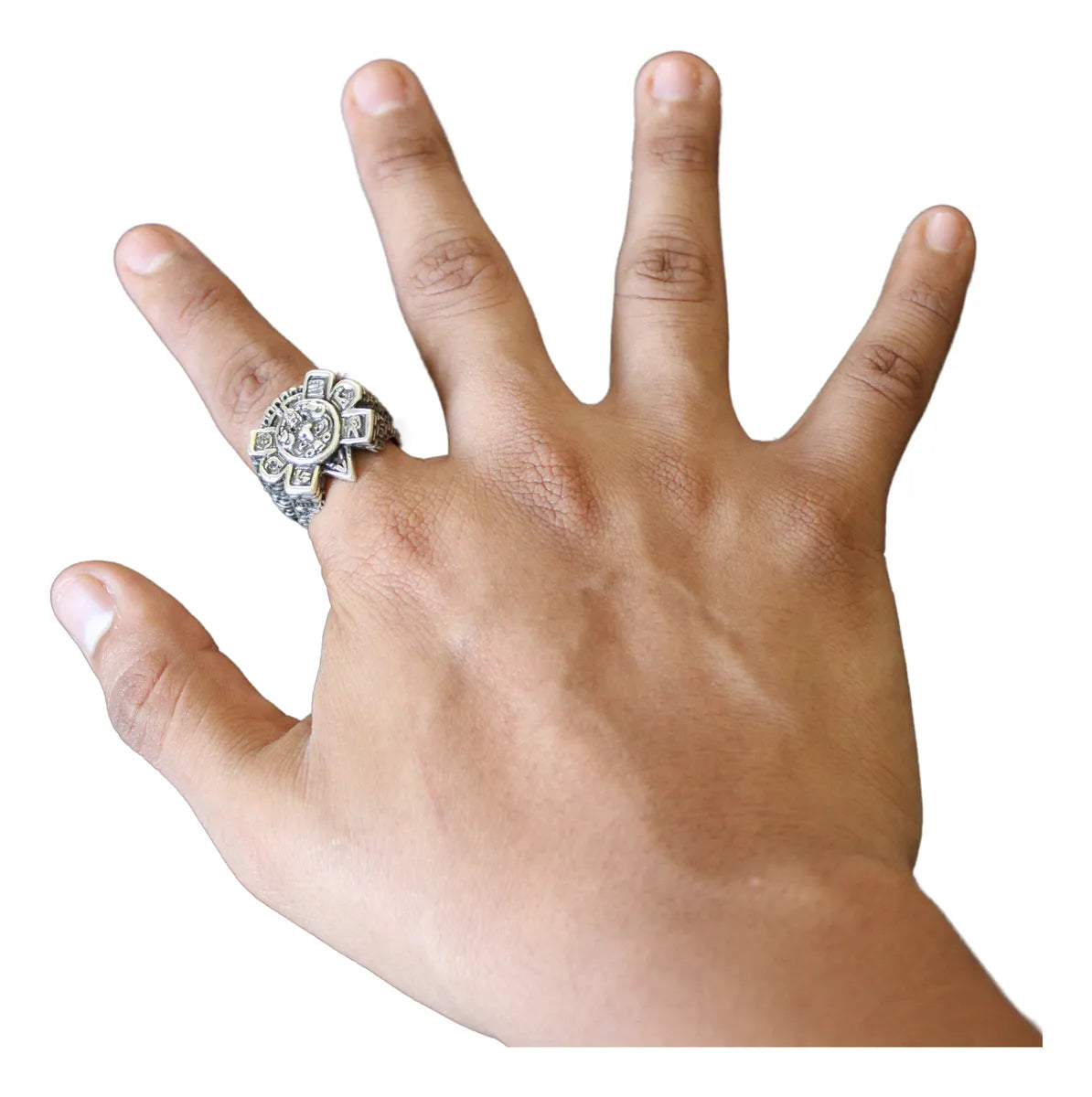 Anillo Hombre Sol Azteca Plata 925 Ajustable Joyería Gamma
