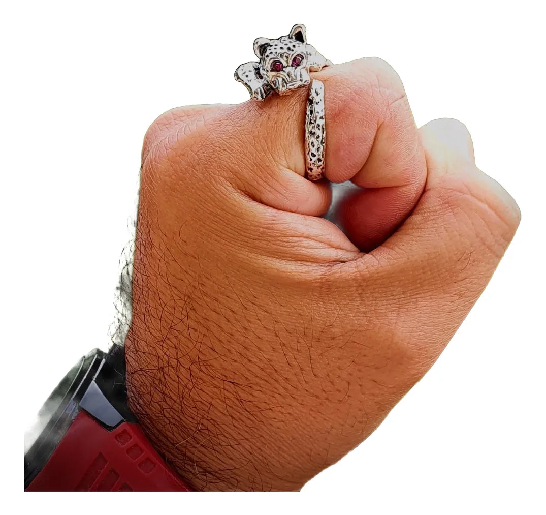 Anillo Jaguar Plata Fina 925 Ajustable Hombre Ideal Regalo Ojos Rojos