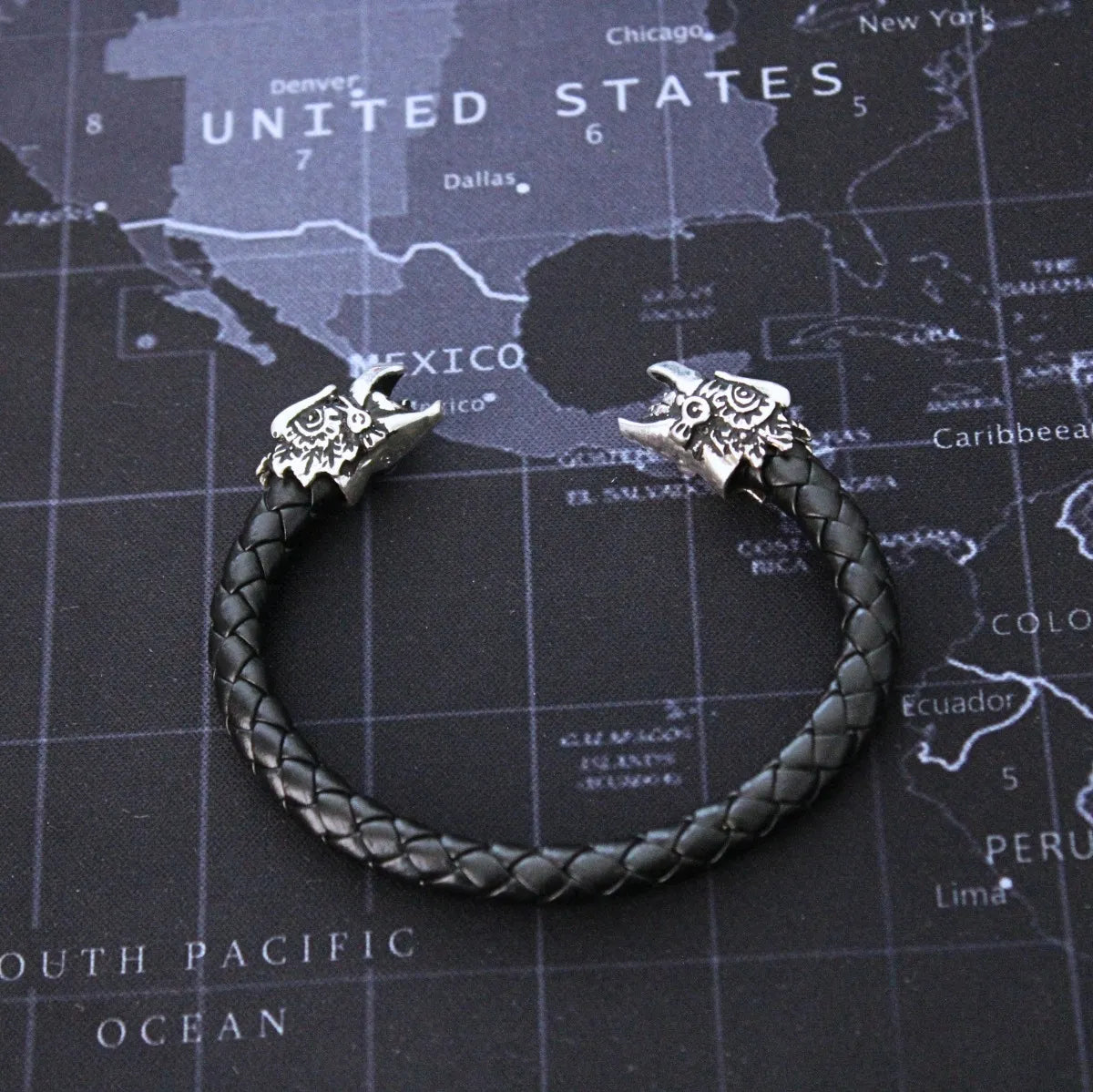Pulsera Guerrero Águila Plata925 Hombre Mujer Piel Ajustable