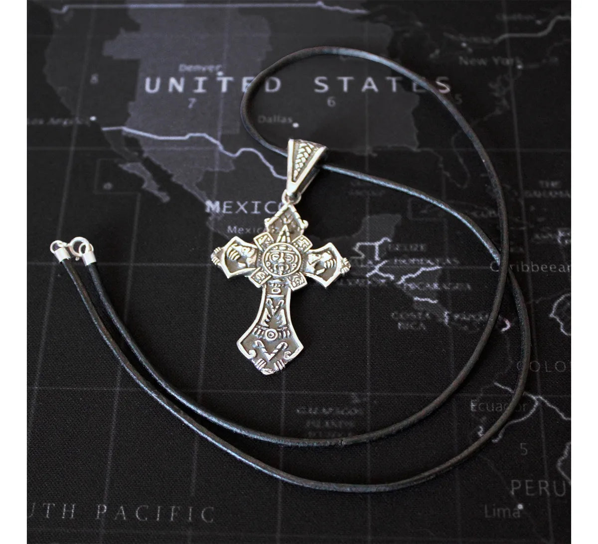 Collar Cruz Calendario Azteca Plata 925 Hombre Mujer Dije Plateado
