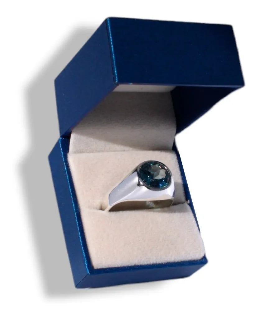 Anillo Plata925 Hombre Aguamarina 12mm Elegante Joyería Fina