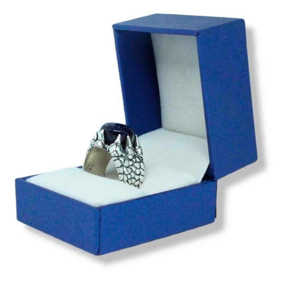 Anillo Eragón Dragón Plata 925 Hombre Mujer Venturina Azul