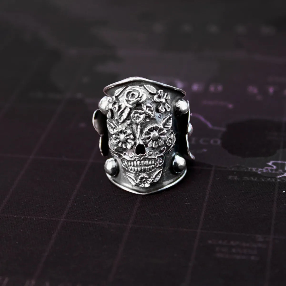 Anillo Mujer Calavera Flores Plata 925 Frida Kahlo Ajustable