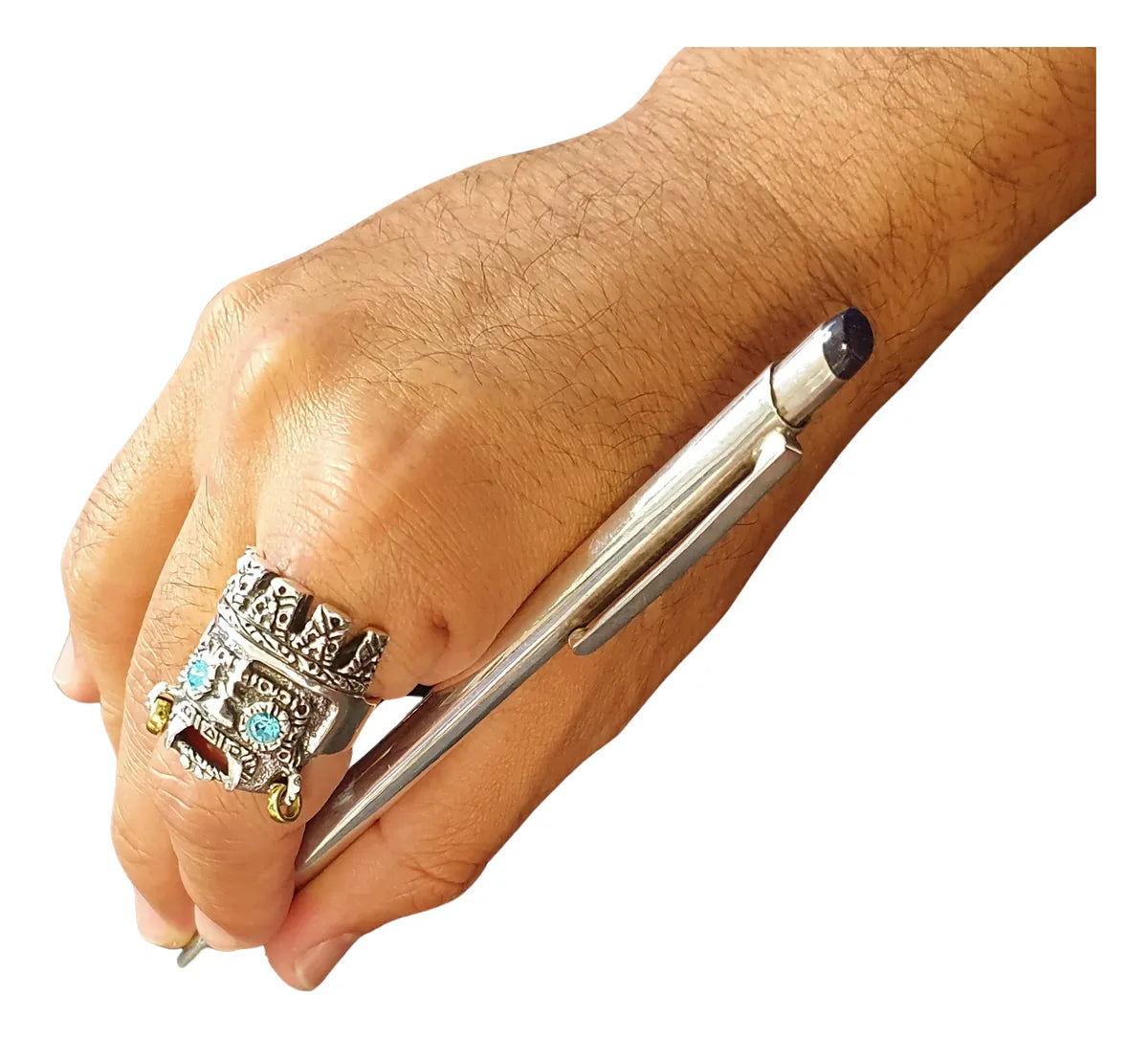Anillo Dios Azteca Tlaloc Plata 925 Hombre Zirconia Caballero | Joyería Gamma