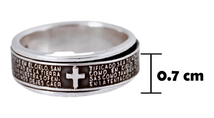 Argolla Antiestrés Plata 925 Padre Nuestro — Unisex y Giratoria