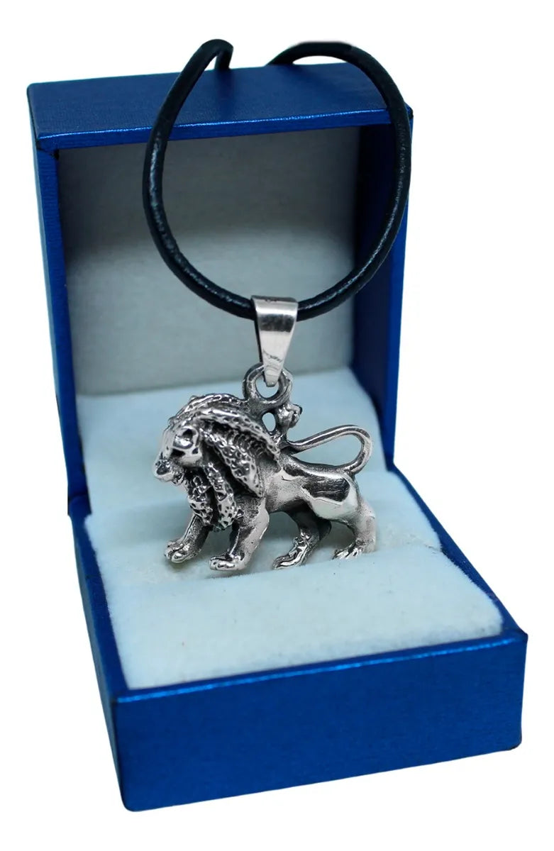 Dije León Plata 925 Collar Hombre Mujer Cordón Piel Regalo