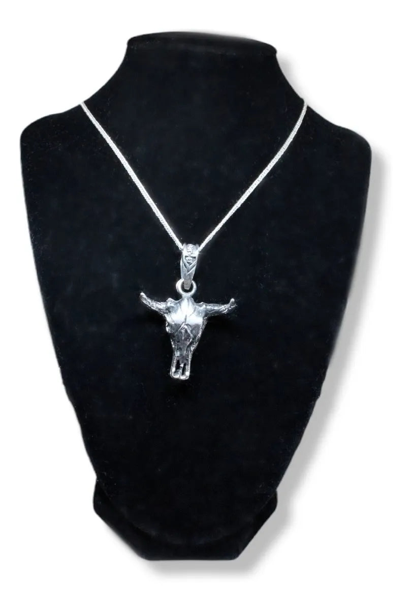Dije Cráneo Toro Plata 925 Hombre Cabeza Cuernos Unisex Vaca