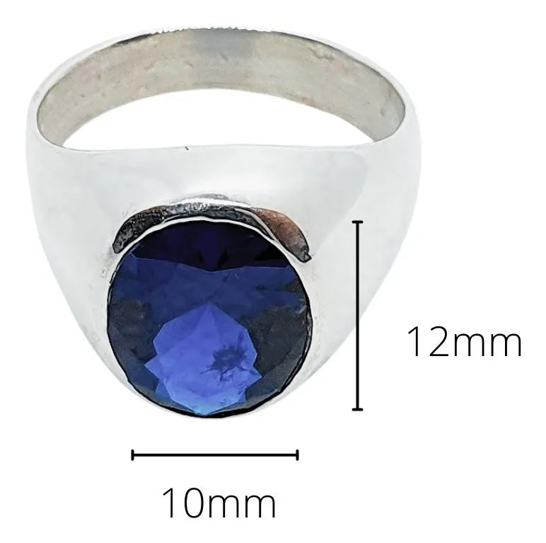 Anillo Hombre Plata 925 Zafiro Azul Octavio Elegante 10x12mm