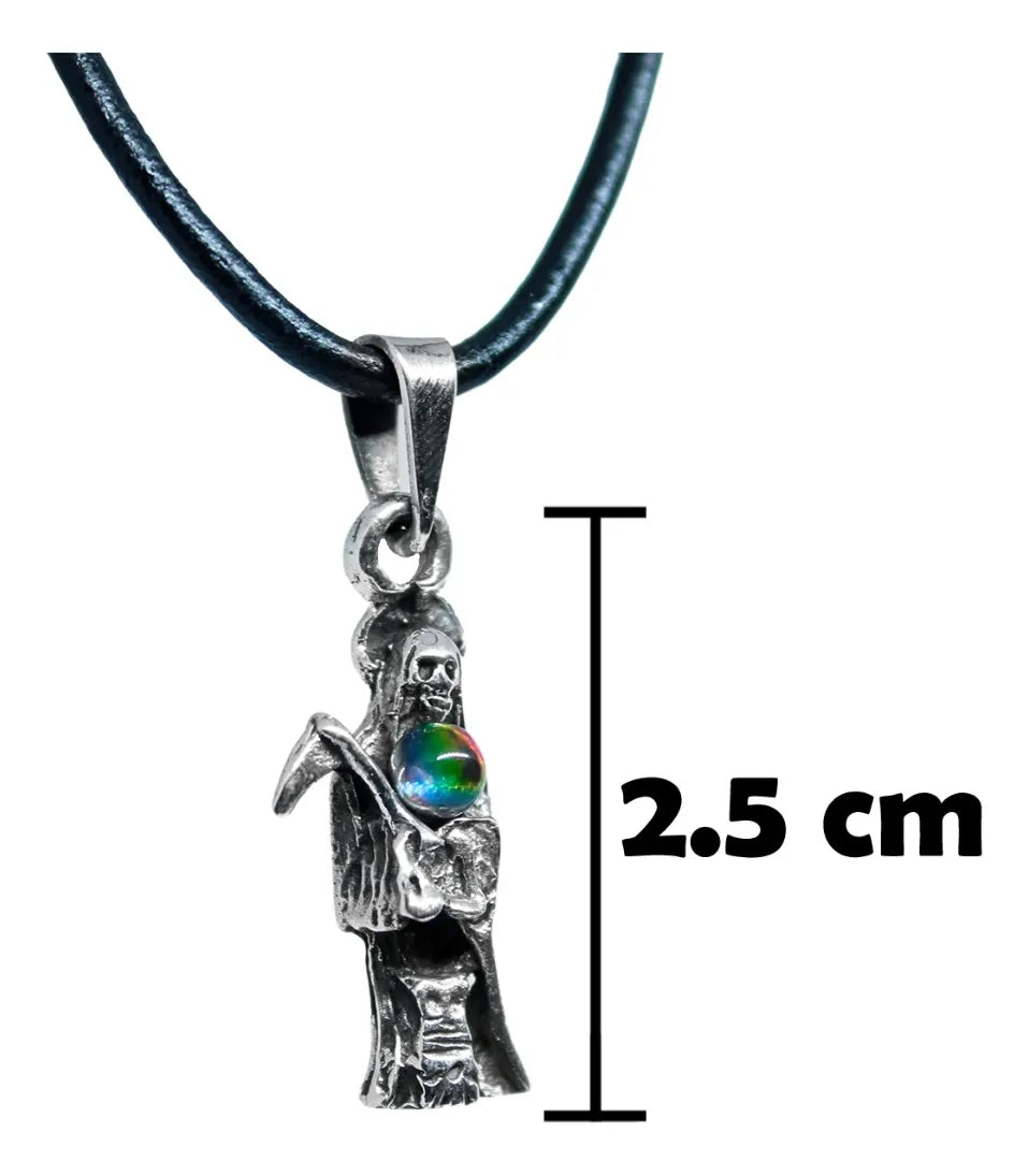 Dije Santa Muerte Plata 925 Esfera Tornasol con Cordón de Piel Unisex | Joyería Gamma