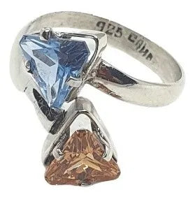 Anillo De Mujer Coatlicue Plata 925 Promesa Dama Compromiso Dorado Y Aguamarina