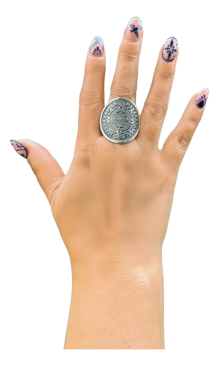 Anillo Mujer Plata 925 Calendario Azteca Piedra Del Sol Nice