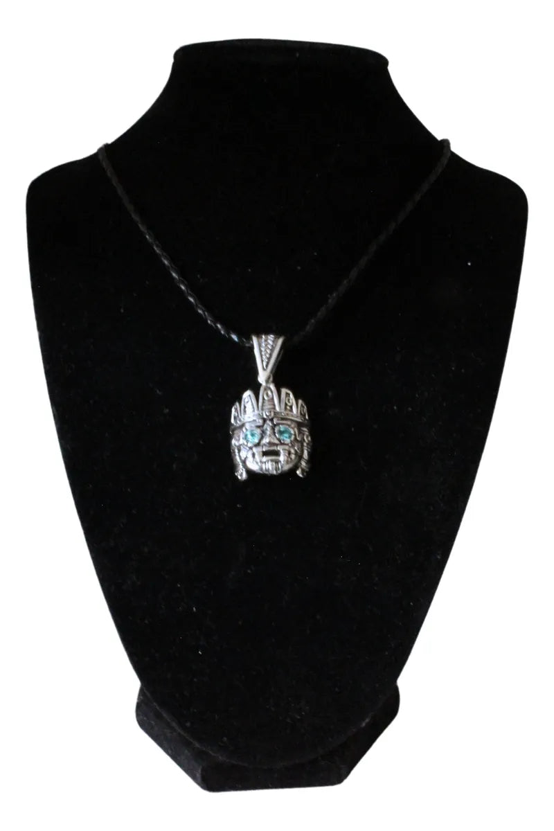 Dije Dios Tlaloc Plata 925 Azteca Maya Cordón Piel Hombre Plateado